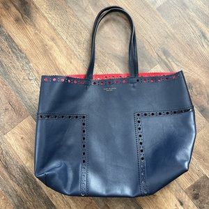 NWT TORY BURCH LEATHER BLOCK T BROGUE NAVY/APPLE CHERRY